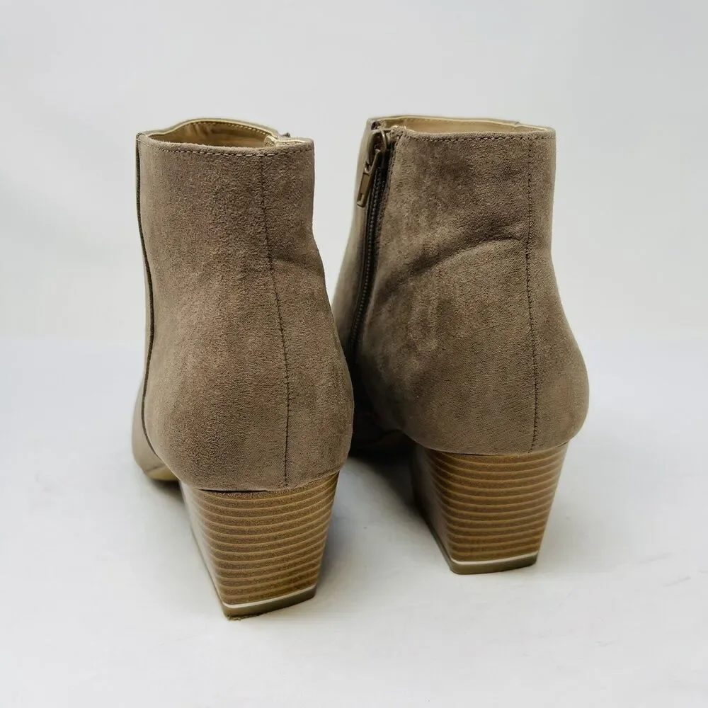 Alfani Womans Sz 9M‎ Armena Pointed Toe Ankle Booties Brown Vegan Suede